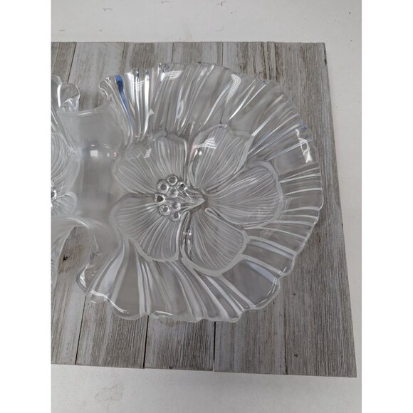 Mikasa Hibiscus Frost Divided 13” Crystal Serving Bowl Elegant, Candy Dish - Picture 2 of 7